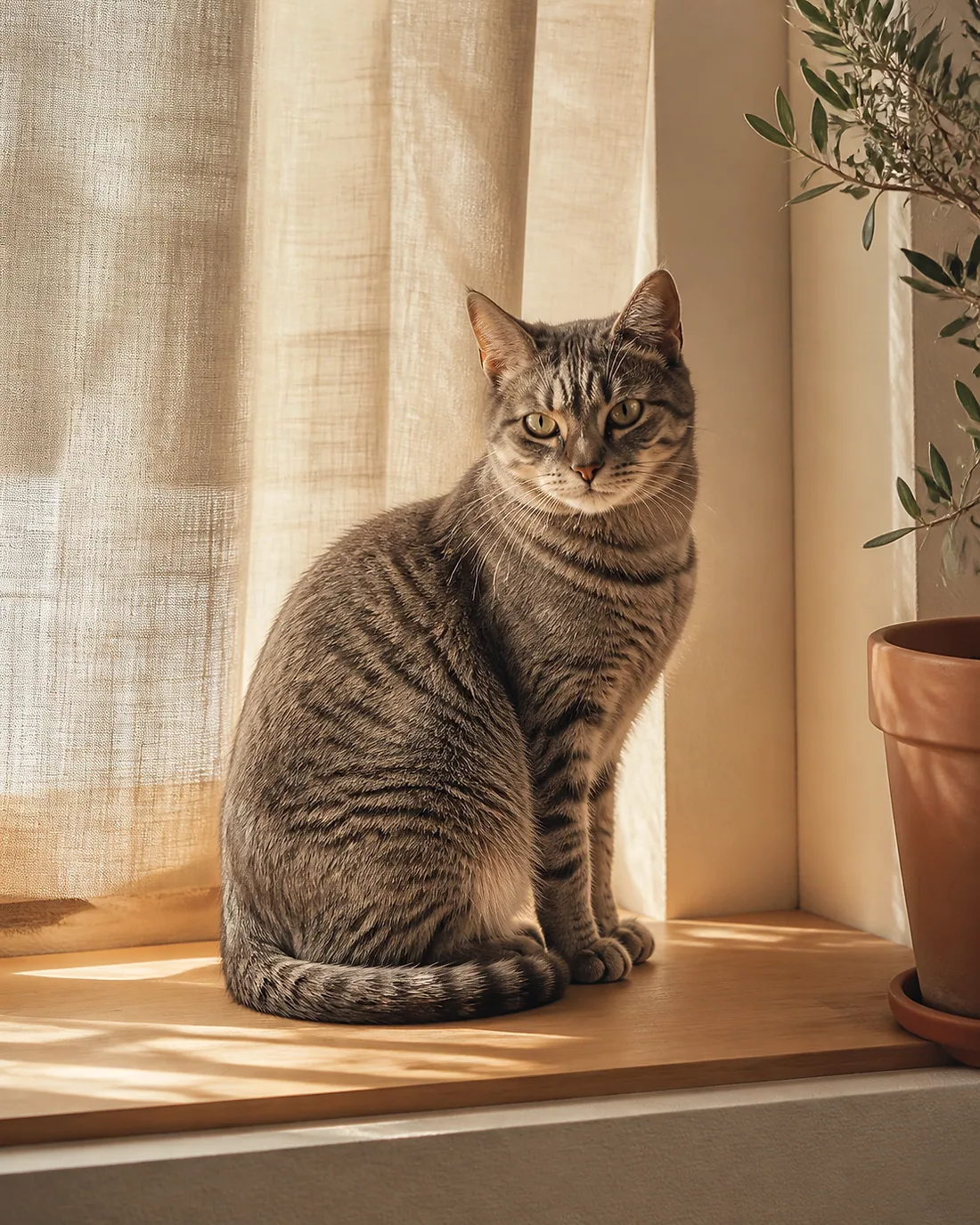Pencere kenarında oturan tekir kedi
