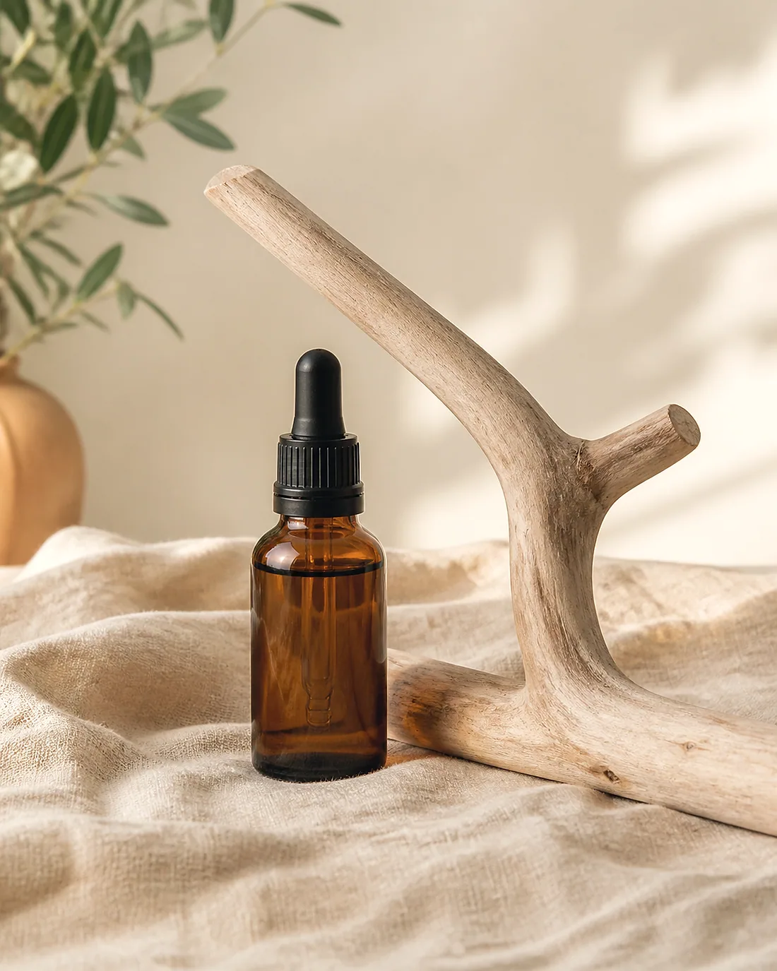 Damlalıklı kuş vitamini şişesi ve arkada ahşap tünek